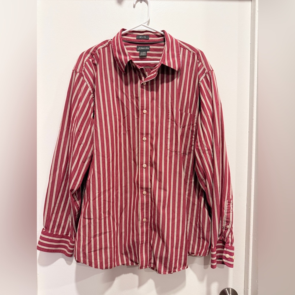 St. John's Bay Men's Red and White Striped Shirt